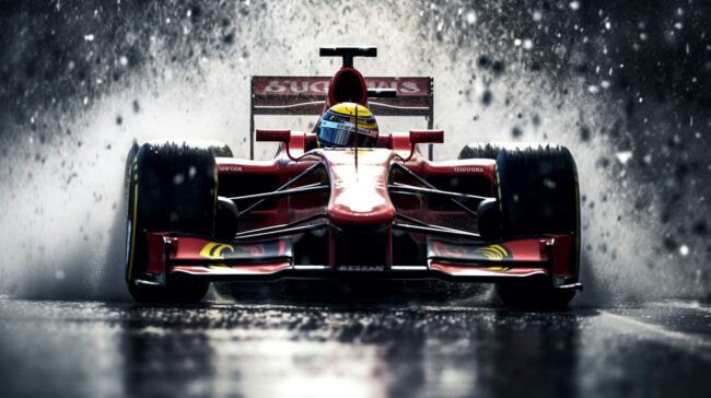 formula 1 car in the rain desktop wallpaper