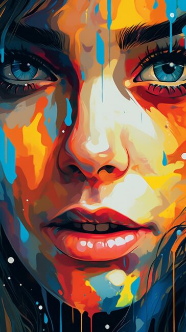 graffiti art painting of close up of girl face in colours