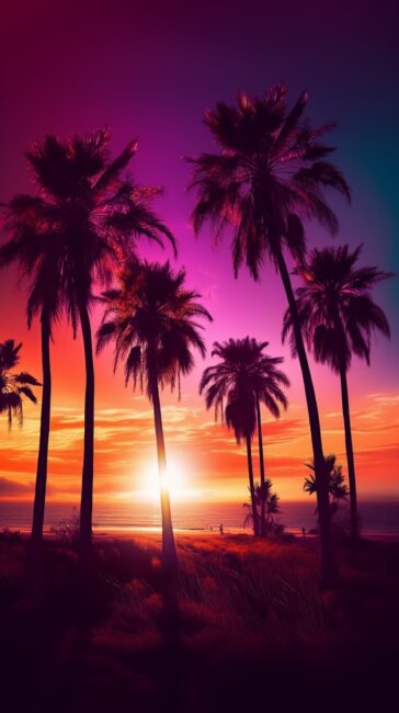 phone wallpaper of sunset at the beach with palm trees
