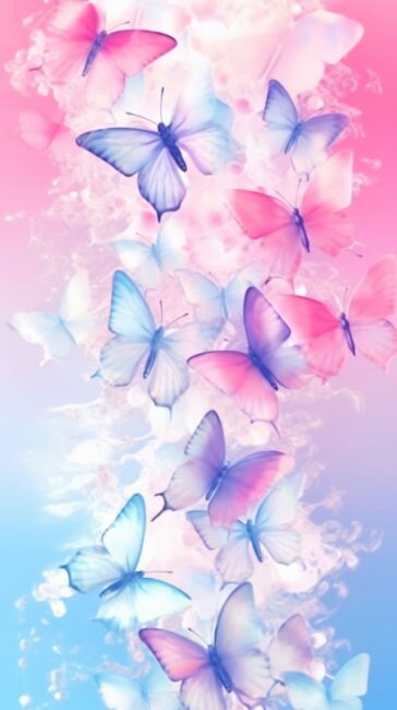 pink and blue wallpaper with butterflies