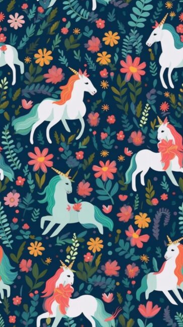 unicorn and flowers pattern wallpaper