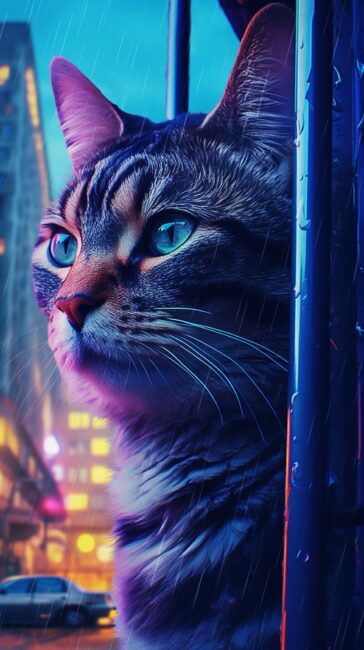wallpaper of a cat portrait in cool athmospheric colors