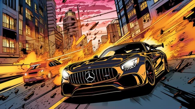 wallpaper of a cool car comic book style