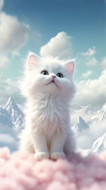 wallpaper of a cute cat amongst the clouds