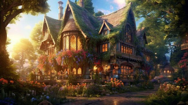 wallpaper of a cute whimsical fairy tale house