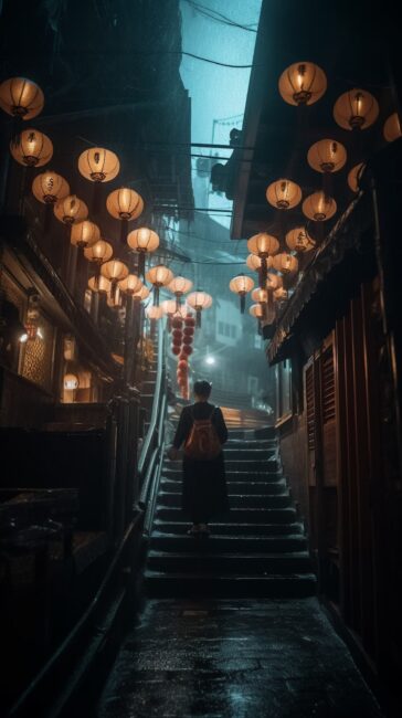 wallpaper of a woman walking up stairs in china