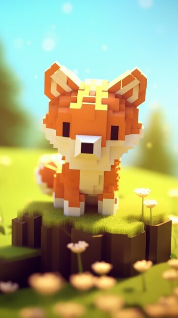 wallpaper of adorable cute voxel fox in nature