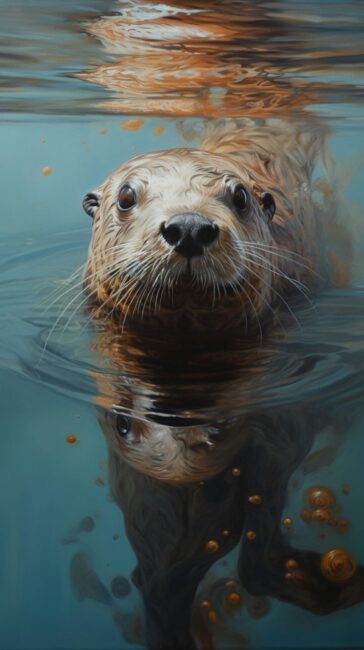 wallpaper of an abstract painting of an otter swimming