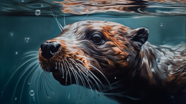 wallpaper of an otter swimming underwater