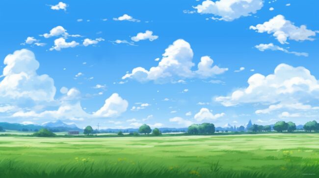wallpaper of anime countryside landscape and clouds in sky