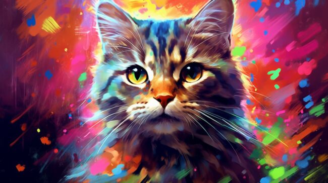 wallpaper of colorful painting of cat