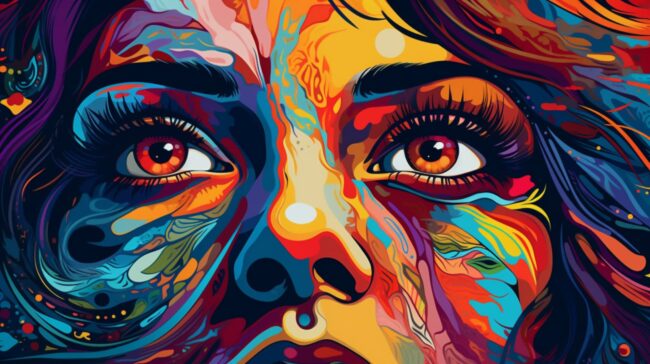 wallpaper of colorful psychedelic painting of close up portrait