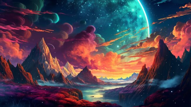 wallpaper of digital art of alien planet