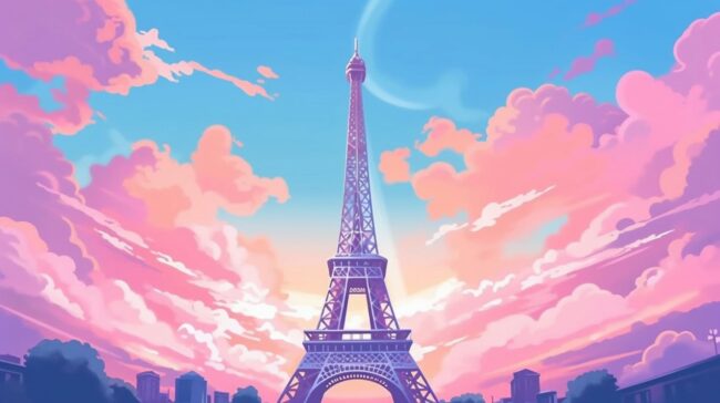 wallpaper of eiffel tower with candy colors