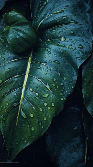 wallpaper of leaves with drops of water
