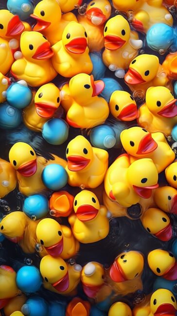wallpaper of trendy rubber ducks floating in pool colorful and vibrant