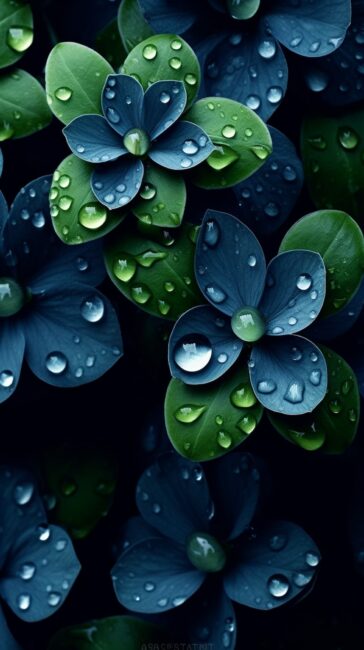 wallpaper of water drops on green and blue leaves