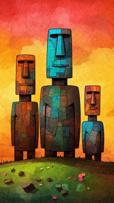 wallpaper of whimsical family of easter island moai