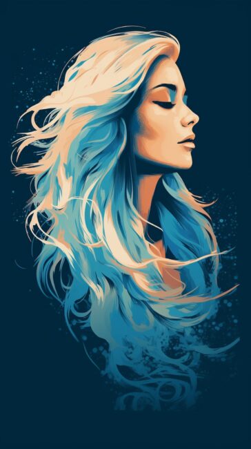 wallpaper of woman with long blue hair vector
