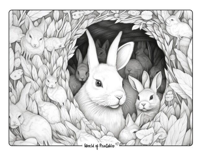 A Burrow Full of Bunnies Coloring Page