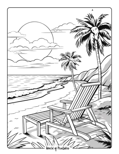 Beach Coloring Page for Adults