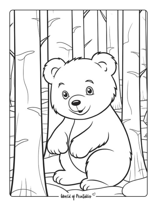 Bear Scratching Back off Tree Coloring Page