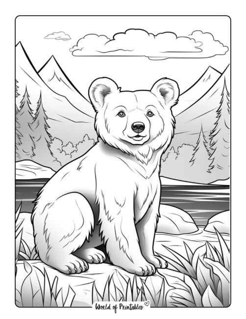 Bear Sitting By a Lake Coloring Page
