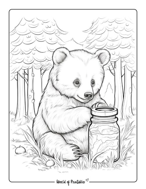 Bear with Honey Jar Coloring Page