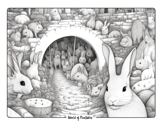 Bunnies under a Bridge Coloring Page