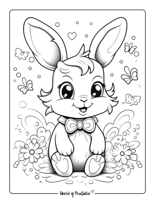Bunny Coloring Page with Butterflies