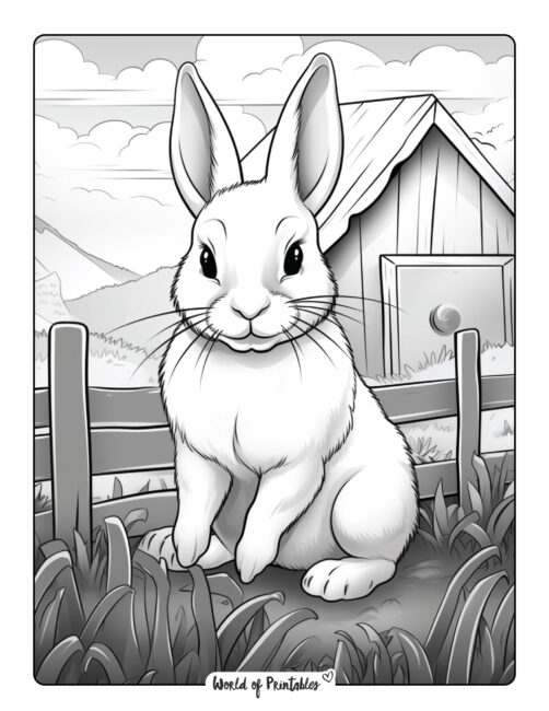 Bunny Sitting Beside a Fence Coloring Page