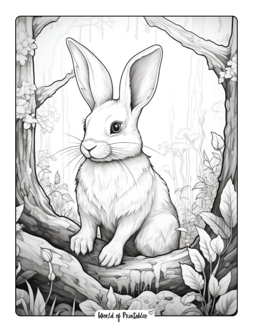 Bunny in the Woods Coloring Page