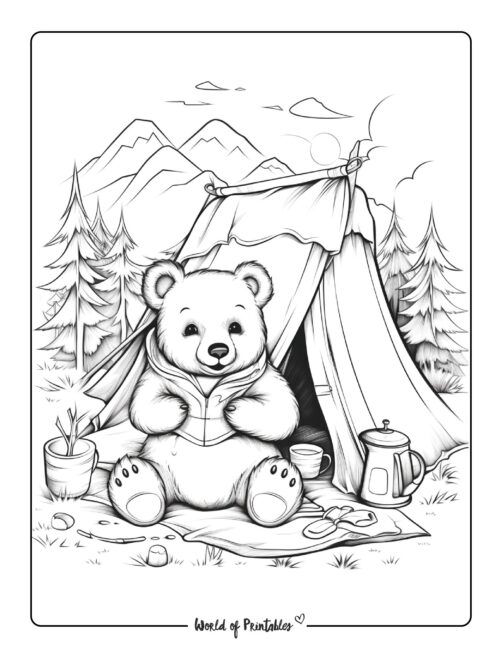 Camping Bear Coloring Page