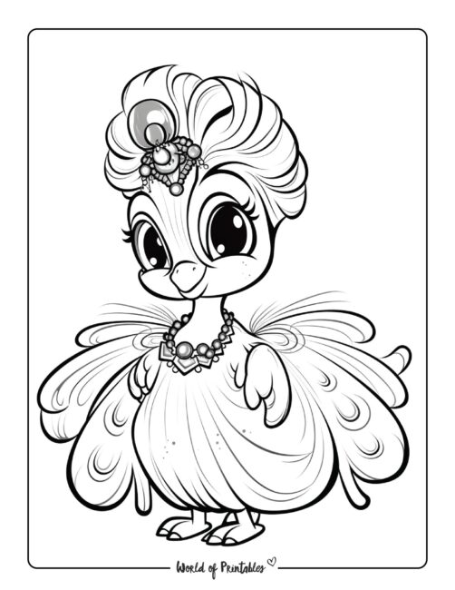 Cartoon Peacock Coloring Page For Kids