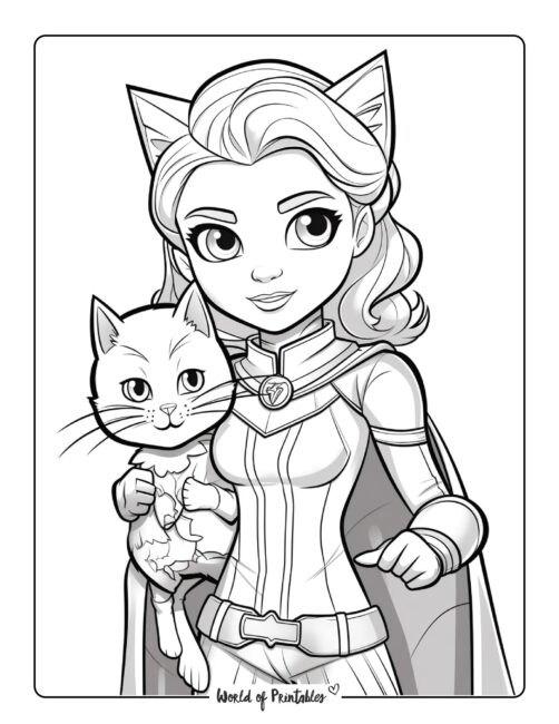 Cat Hero Coloring Page
