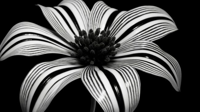 Close up of Stripey Flower Black and White Background