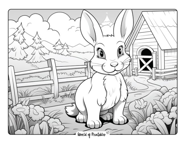 Content Bunny in a Garden Coloring Page