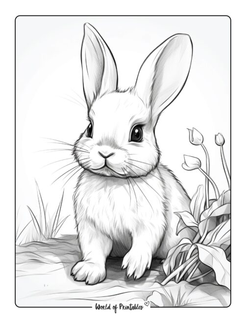 Curious Bunny Exploring Garden Coloring Page