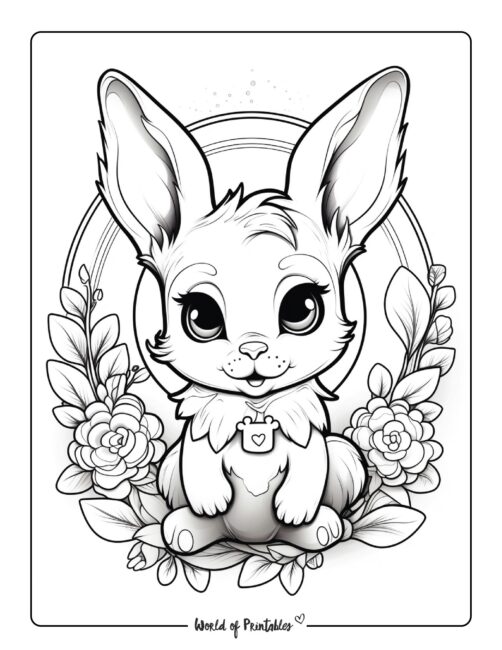 Cute Bunny with Wreath Coloring Page