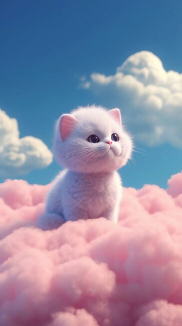 Cute Cat on Pink Clouds Cat Background
