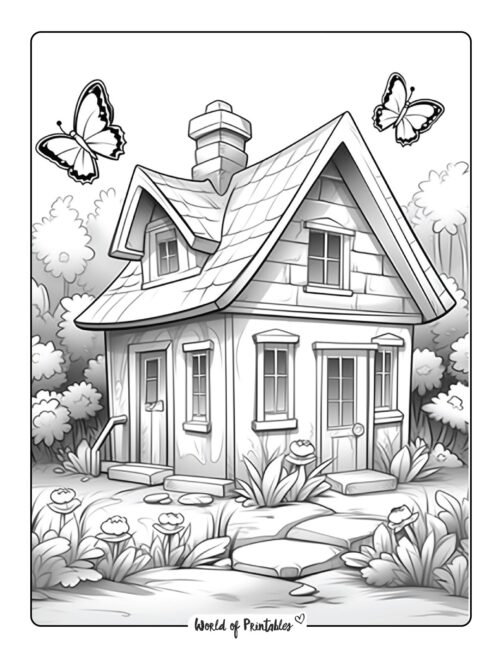 Cute Cottage Coloring Page