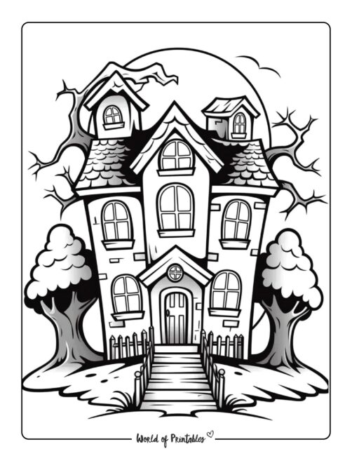 Cute Halloween House Coloring Page