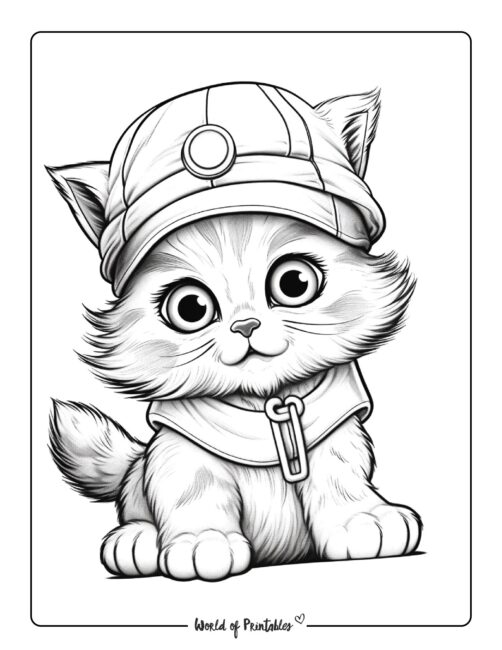 Cute Kitten Wearing a Hat Coloring Sheet