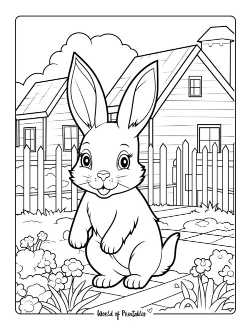Cute Scene Bunny Coloring Page