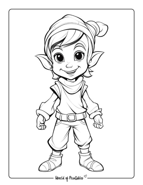 Cute and Happy Elf Coloring Page