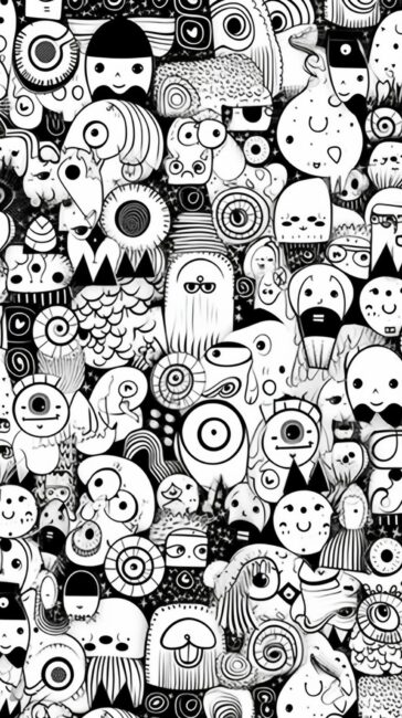 Doodle Pattern Black and White Background