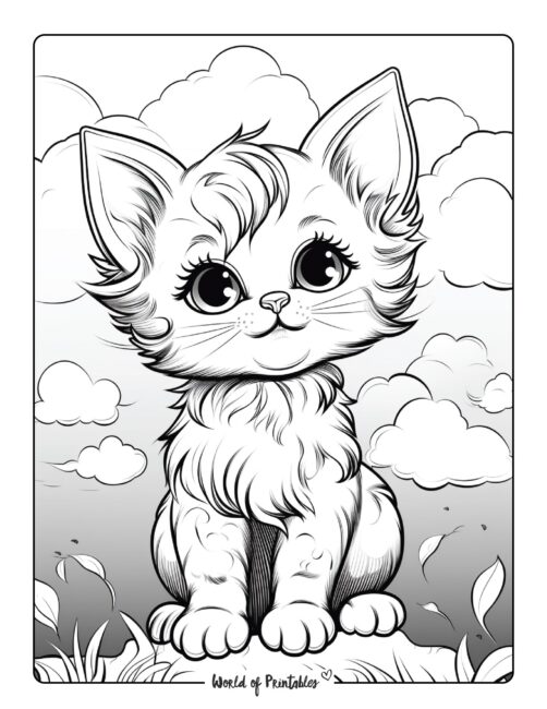 Dreamy Kitten Coloring Page