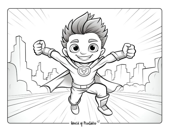 Fast Hero Boy Coloring Page