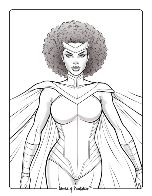 Female Hero with Cape Coloring Page