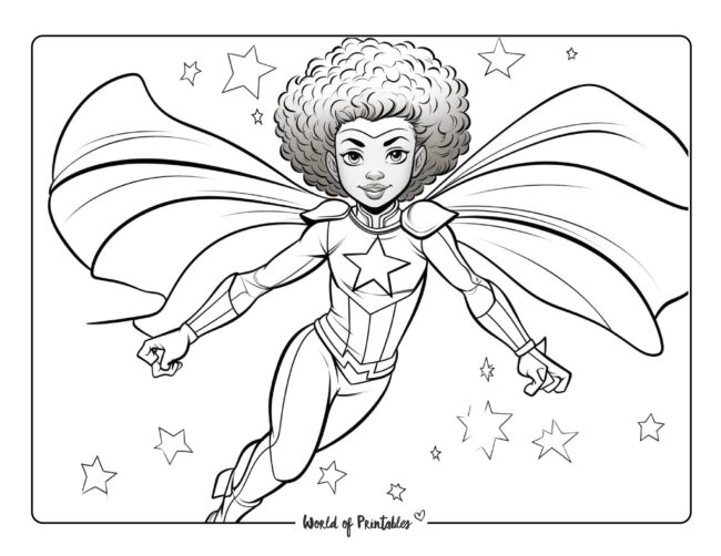 Flying Girl Hero Coloring Page